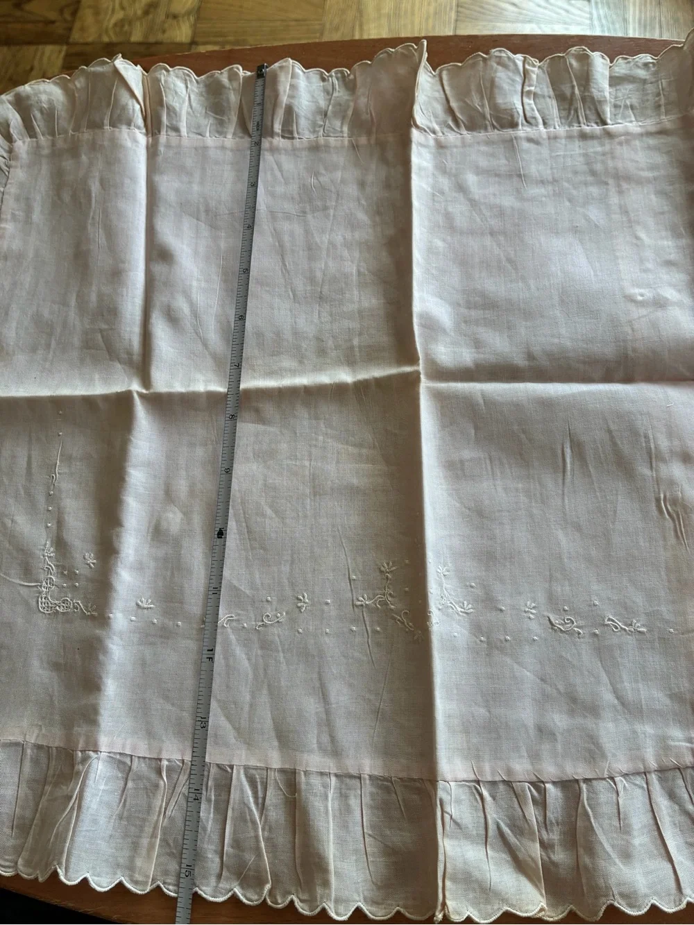 Embroidered Ruffled Linen Pillow Sham - Soft Blush 100% cotton
